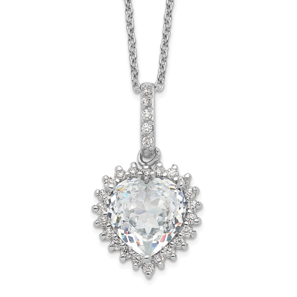 Cheryl M Sterling Silver Rhodium-plated Fancy 100-Facet and Brilliant-cut CZ Heart 18.5 Inch Necklace
