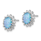 Cheryl Sterling Silver Opal & CZ Button Earrings with Rhodium Finish