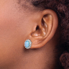 Cheryl Sterling Silver Opal & CZ Button Earrings with Rhodium Finish