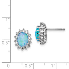 Cheryl Sterling Silver Opal & CZ Button Earrings with Rhodium Finish