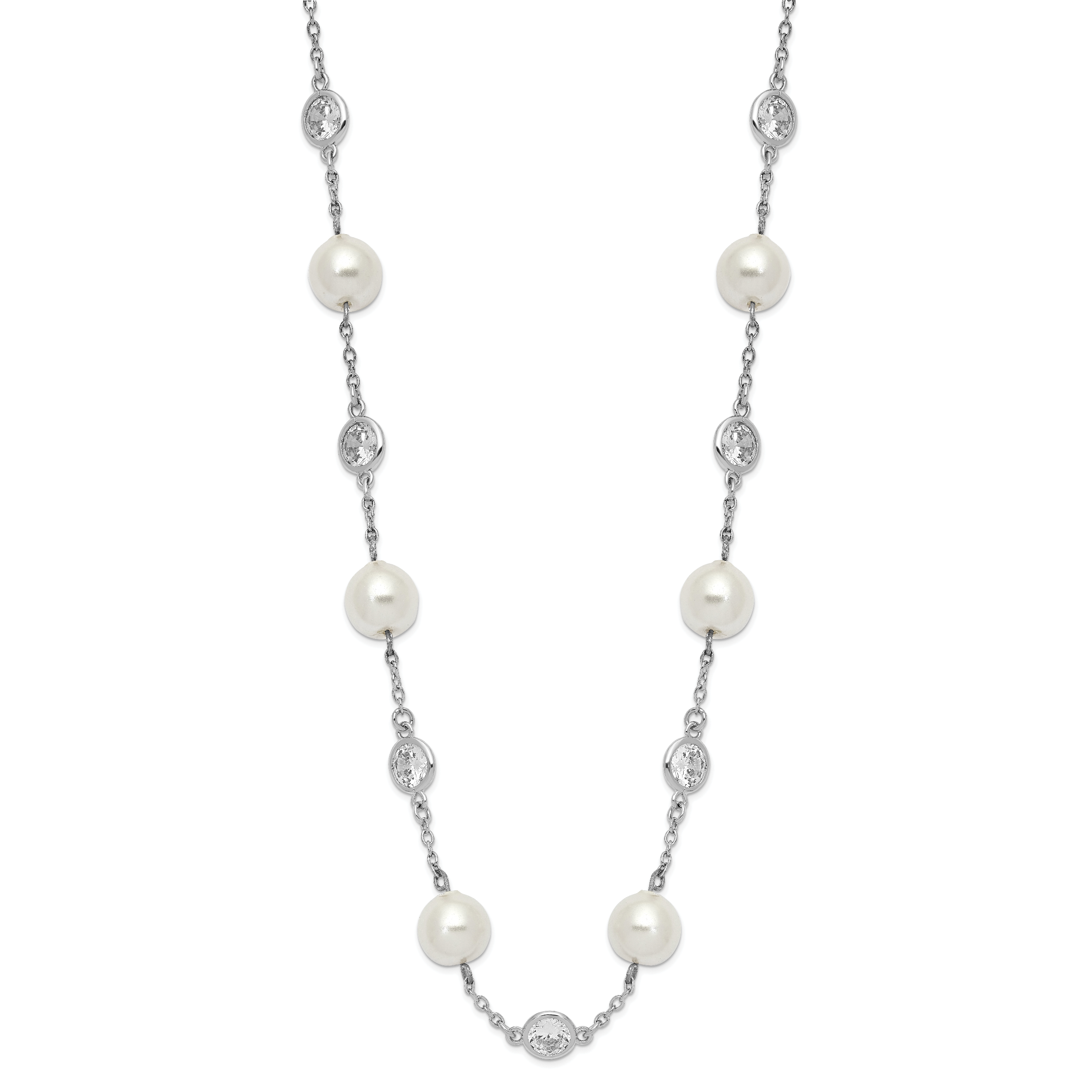 Cheryl 925 Sterling Silver CZ and Pearl Necklace with Polished Rhodium Finish Secondary image