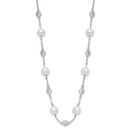 Cheryl 925 Sterling Silver CZ and Pearl Necklace with Polished Rhodium Finish