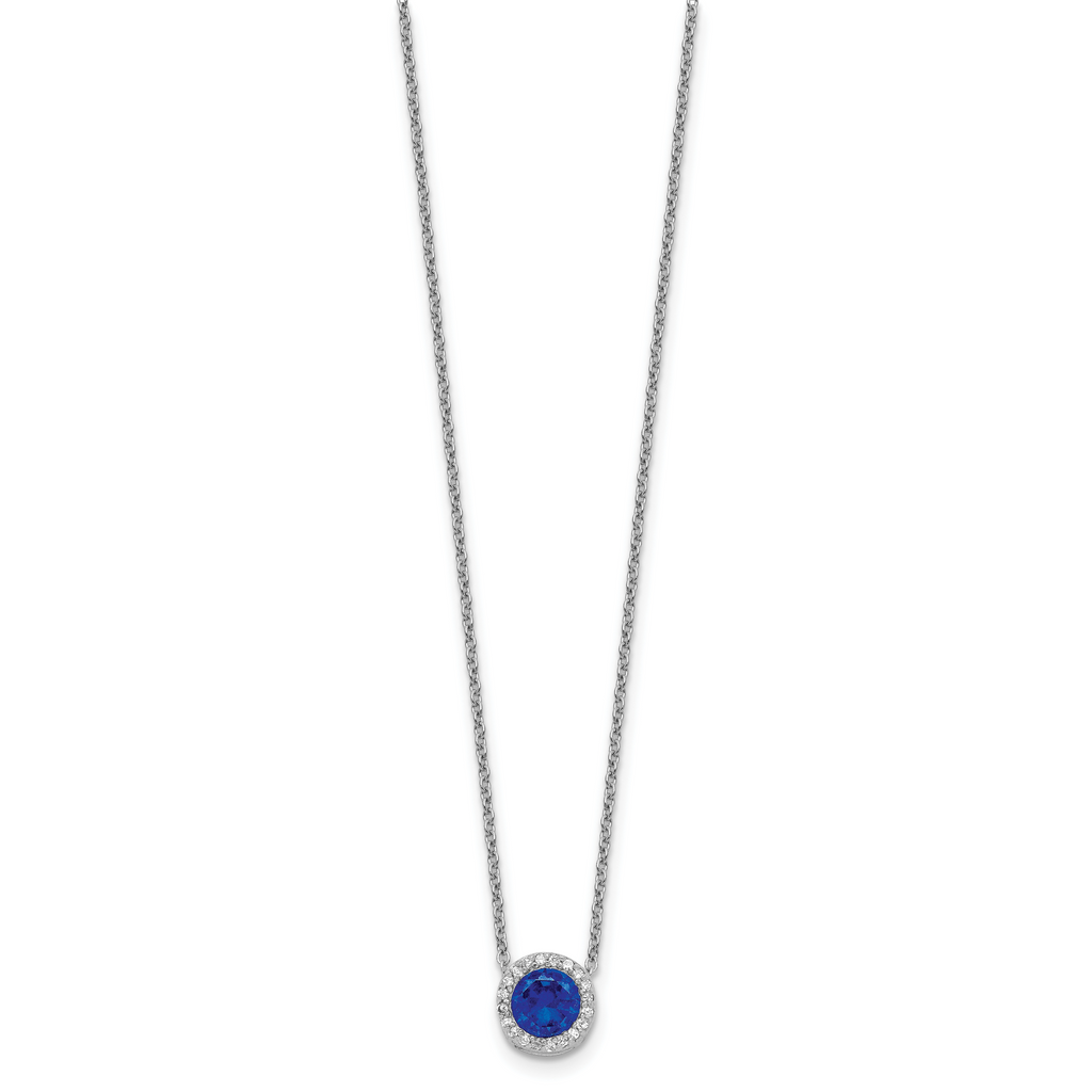 Cheryl Sterling Silver Halo Necklace with Dark Blue Spinel and CZ Stones