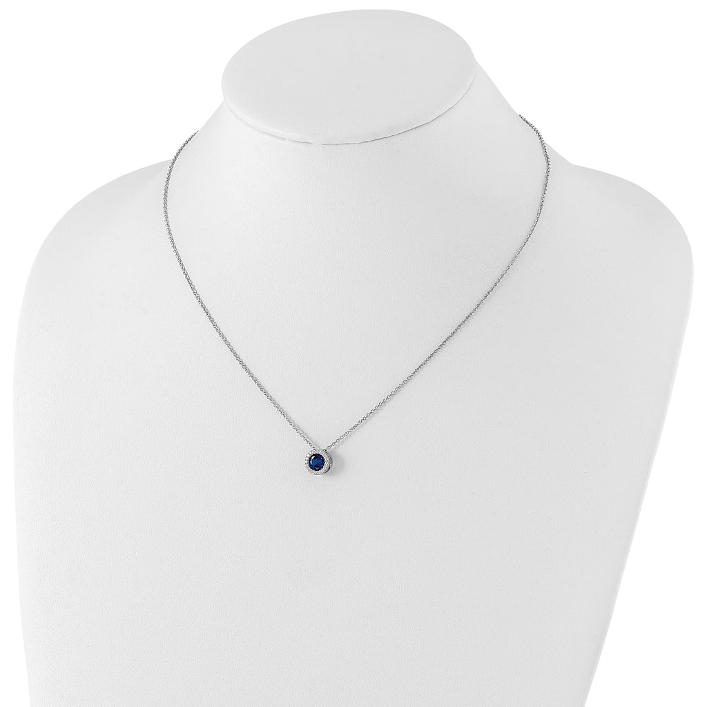 Cheryl Sterling Silver Halo Necklace with Dark Blue Spinel and CZ Stones