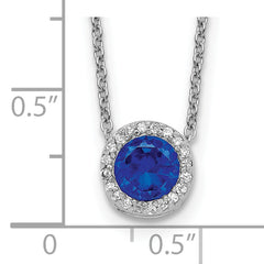 Cheryl Sterling Silver Halo Necklace with Dark Blue Spinel and CZ Stones