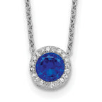 Cheryl M Sterling Silver Rhodium-plated Brilliant-cut Lab Created Dark Blue Spinel and Brilliant-cut White CZ Round Halo 18.25 Inch Necklace
