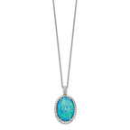 Sophia Jewelers Sterling Silver Necklace with Lab Blue Opal and CZ