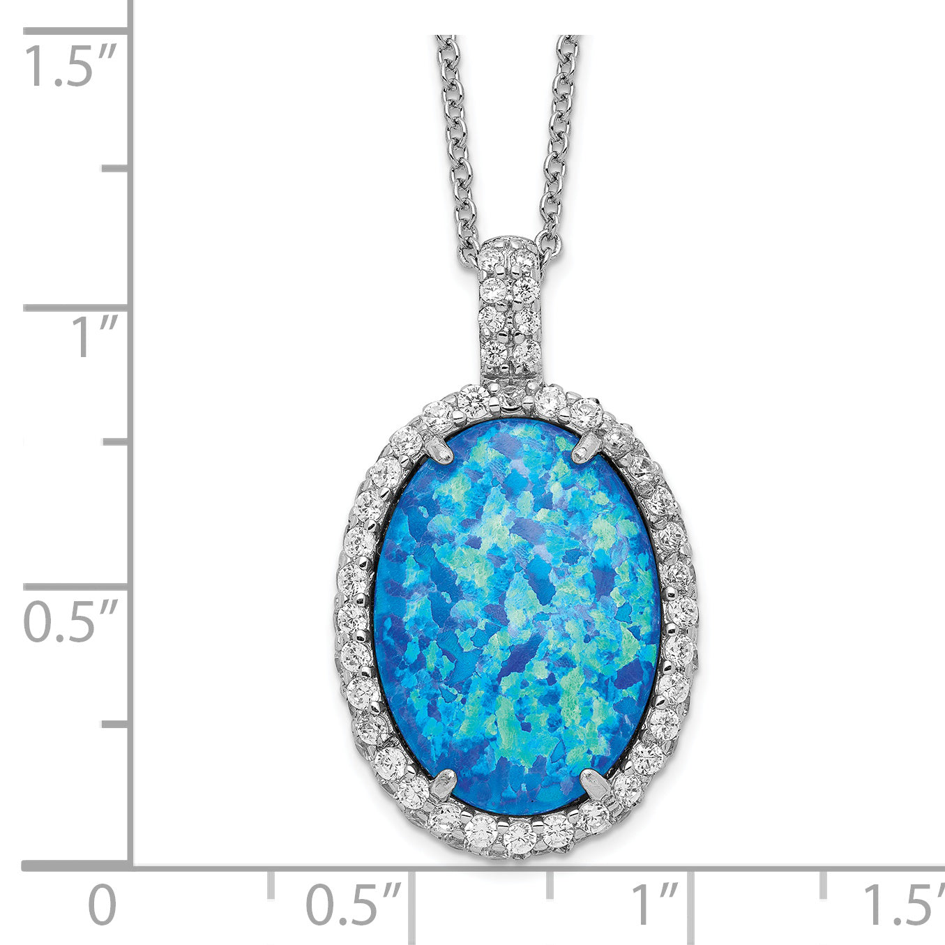Sophia Jewelers Sterling Silver Necklace with Lab Blue Opal and CZ