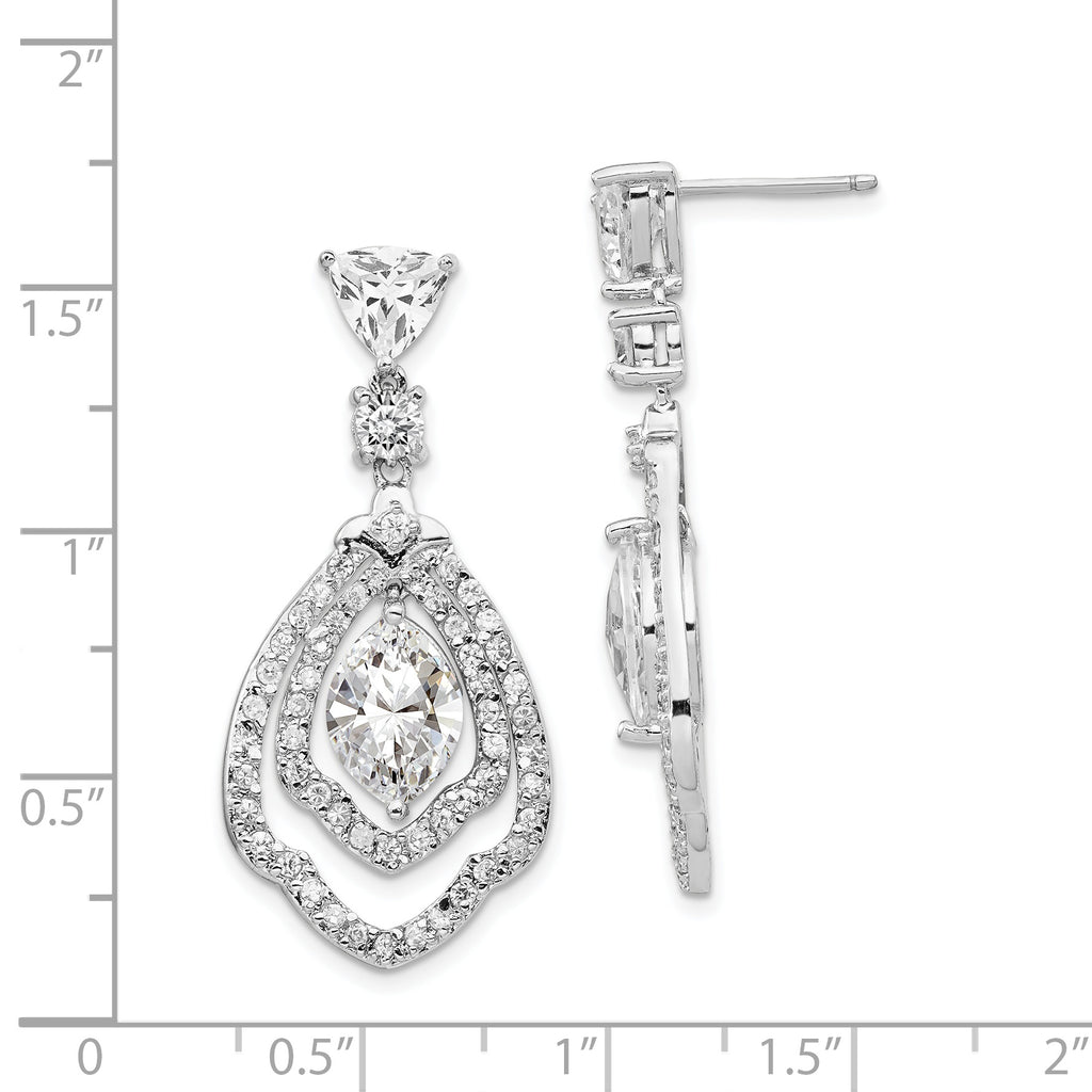 Cheryl M 925 Sterling Silver Rhodium-Plated CZ Dangle Earrings with Brilliant Cut