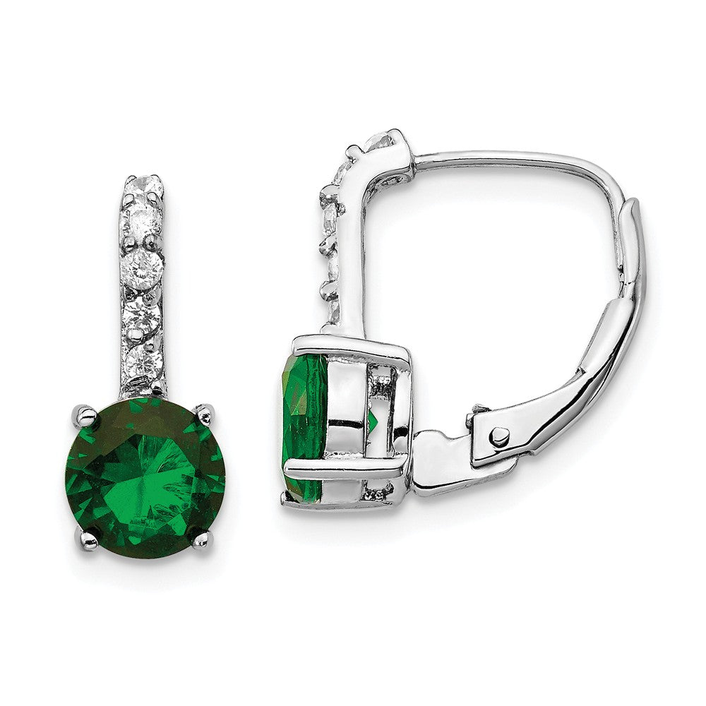 Cheryl M SS CZ & Green Glass Leverback Earrings