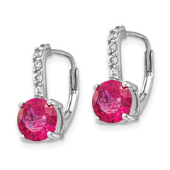 Sterling Silver Rhodium-Plated Ruby & CZ Leverback Earrings, Polished & Gift-Ready