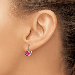 Sterling Silver Rhodium-Plated Ruby & CZ Leverback Earrings, Polished & Gift-Ready