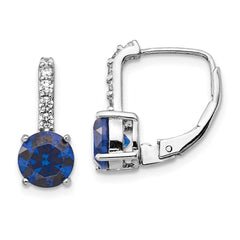 Cheryl M SS CZ & Lab Created Blue Spinel Leverback Earrings