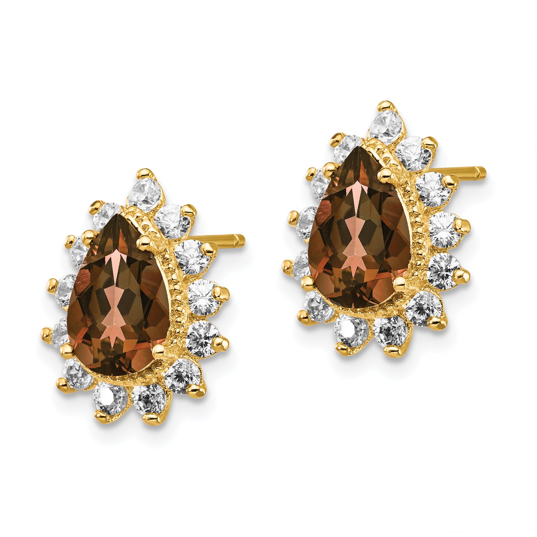 Cheryl M Sterling Silver Gold-plated Brilliant-cut Brown and White Pear Shape CZ Post Earrings