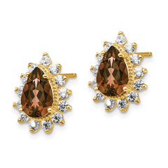 Cheryl Gold-Plated Sterling Silver CZ Pear-Shape Earrings with Brilliant Brown and White Stones