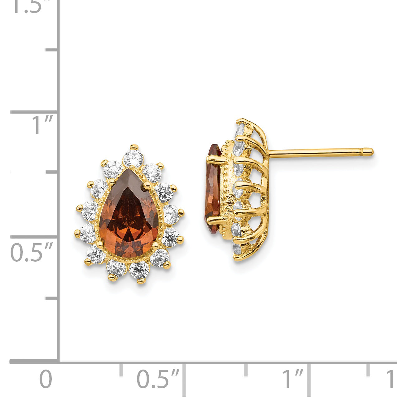 Cheryl Gold-Plated Sterling Silver CZ Pear-Shape Earrings with Brilliant Brown and White Stones