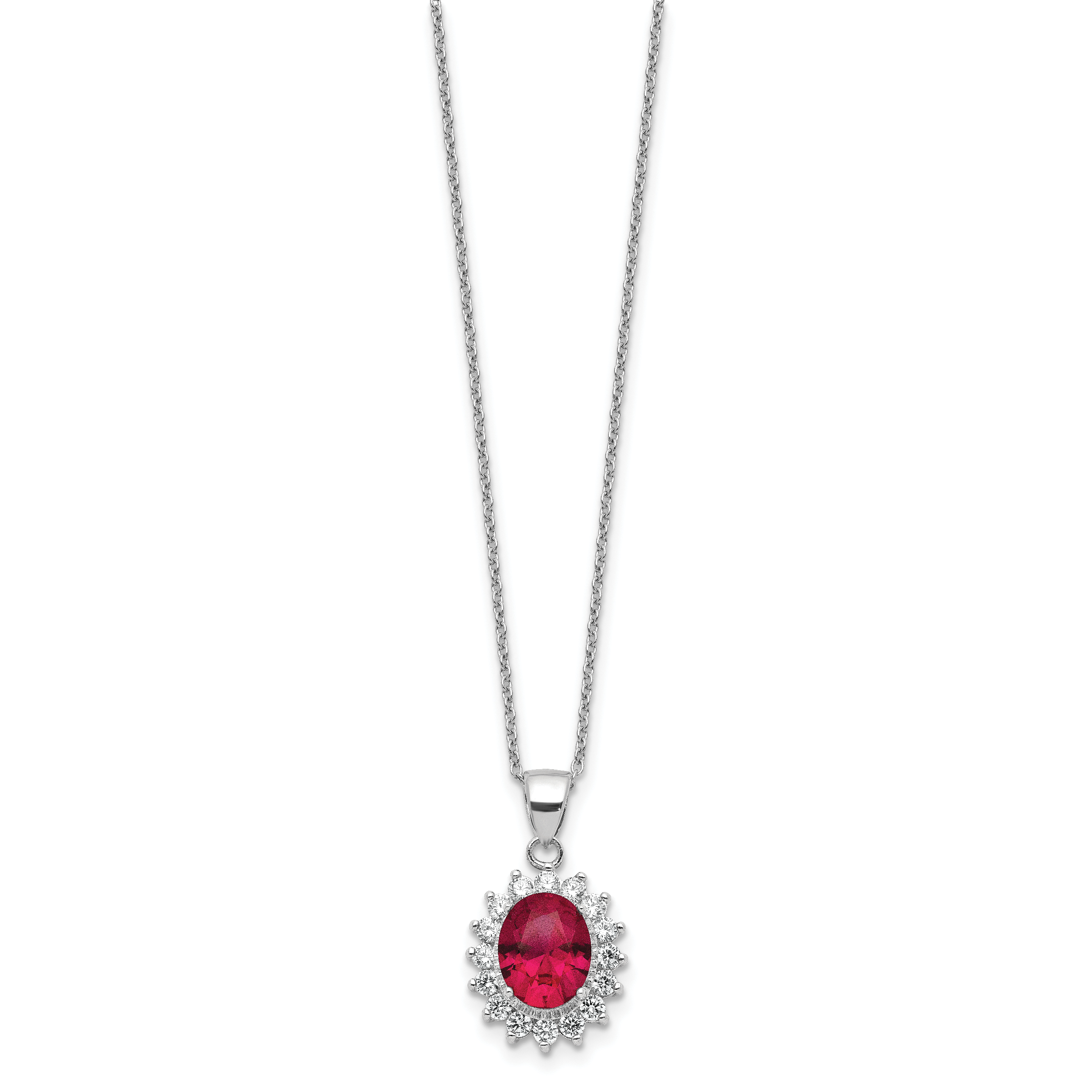 Cheryl 925 Sterling Silver Rhodium-Plated Ruby CZ Halo Necklace 18.25 Elegant Gift-Ready Jewelry Secondary image