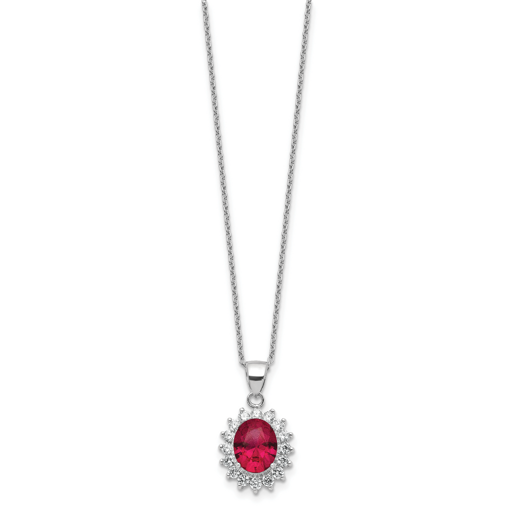 Cheryl 925 Sterling Silver Rhodium-Plated Ruby CZ Halo Necklace 18.25 Elegant Gift-Ready Jewelry