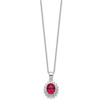 Cheryl 925 Sterling Silver Rhodium-Plated Ruby CZ Halo Necklace 18.25 Elegant Gift-Ready Jewelry