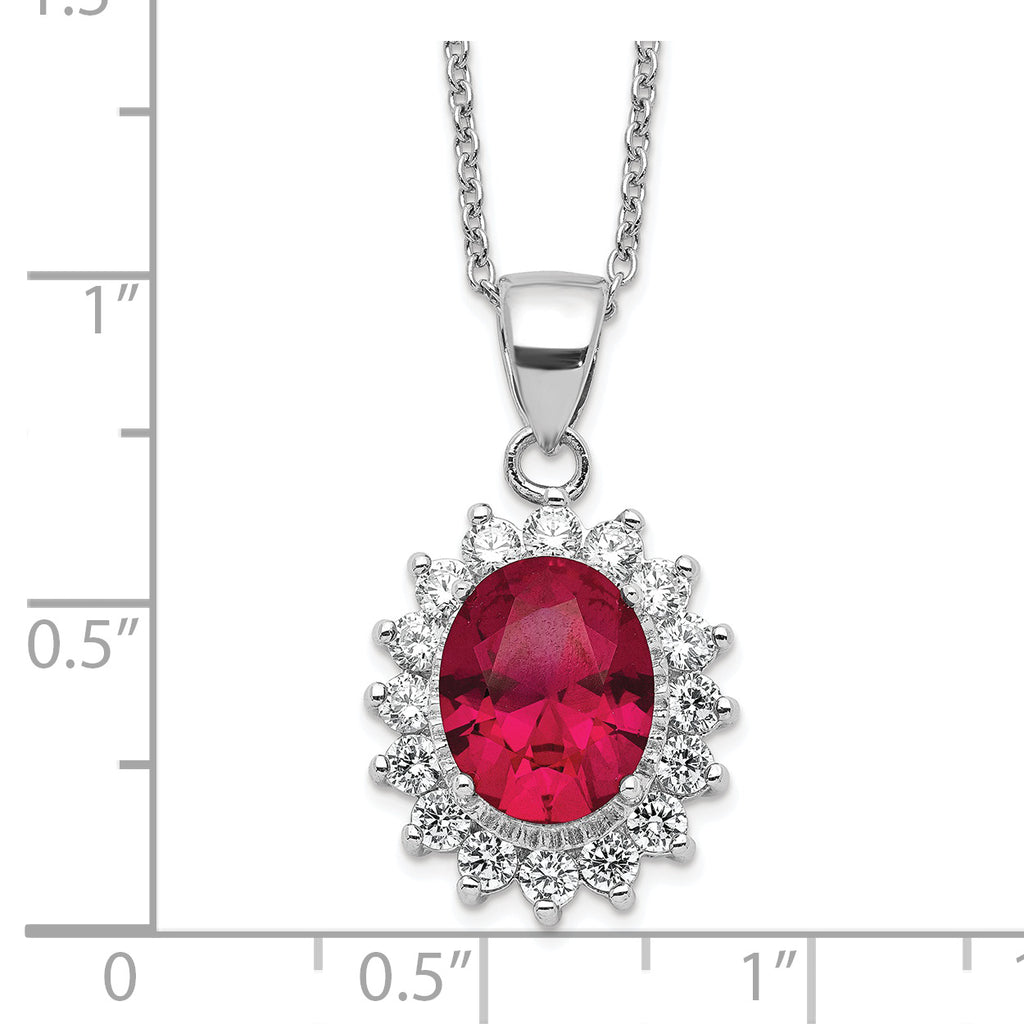 Cheryl 925 Sterling Silver Rhodium-Plated Ruby CZ Halo Necklace 18.25 Elegant Gift-Ready Jewelry