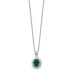 Sophia Jewelers Sterling Silver Green Glass & White CZ Necklace Polished Elegance
