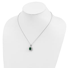 Sophia Jewelers Sterling Silver Green Glass & White CZ Necklace Polished Elegance