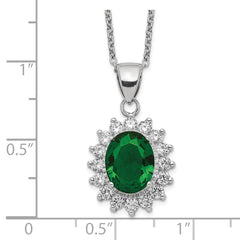 Sophia Jewelers Sterling Silver Green Glass & White CZ Necklace Polished Elegance