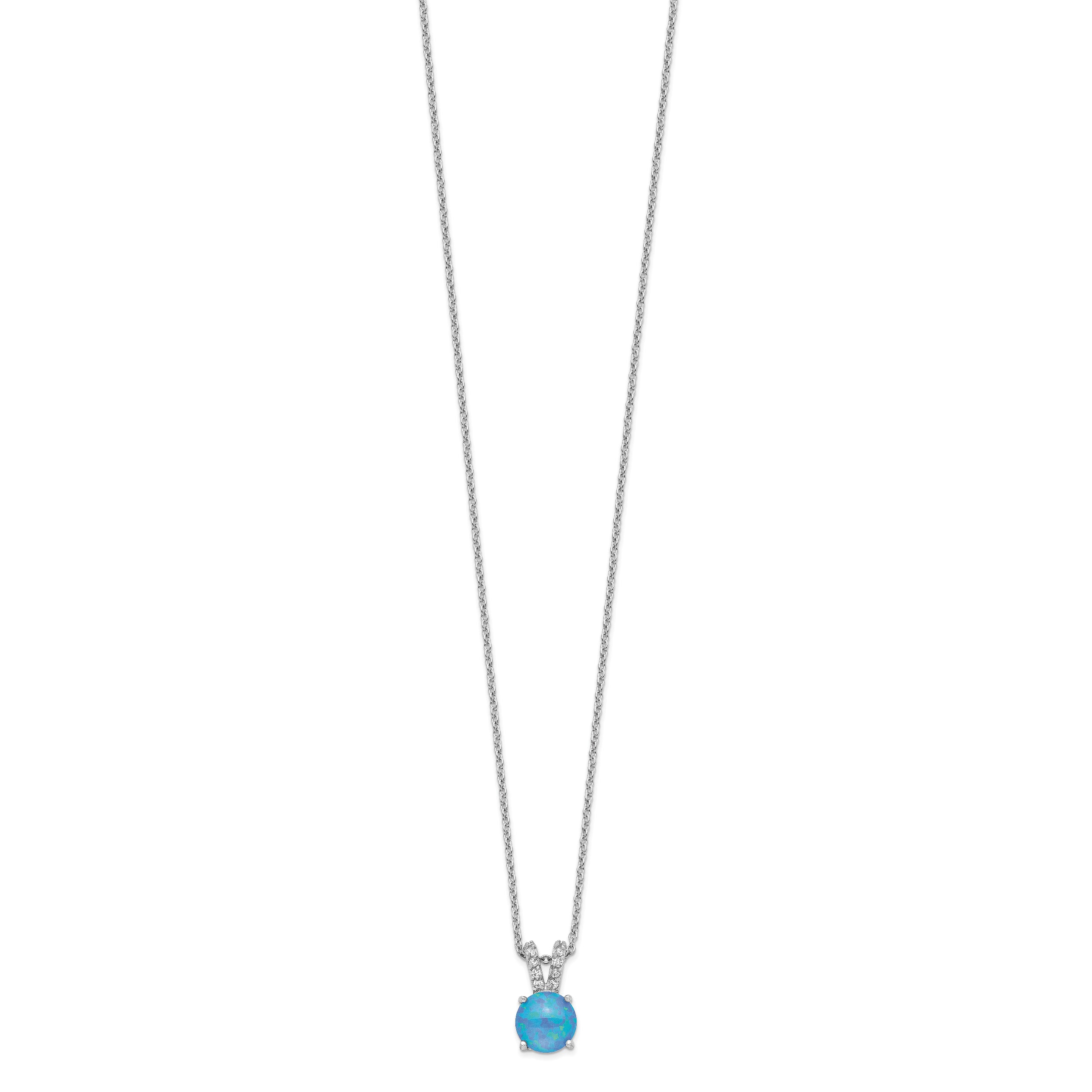 Sophia Jewelers Sterling Silver Blue Opal CZ Necklace Elegant Polished Finish