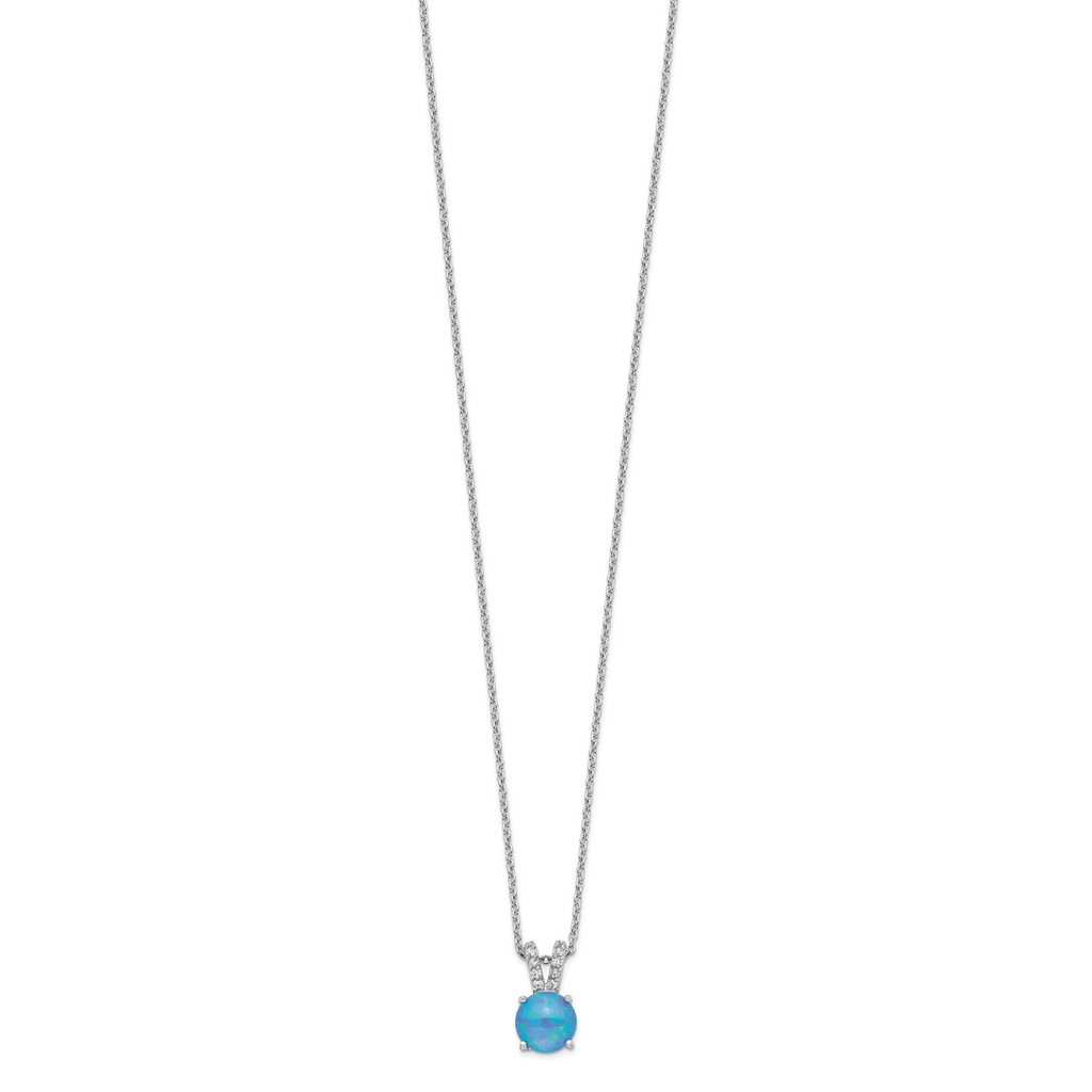 Sophia Jewelers Sterling Silver Blue Opal CZ Necklace Elegant Polished Finish