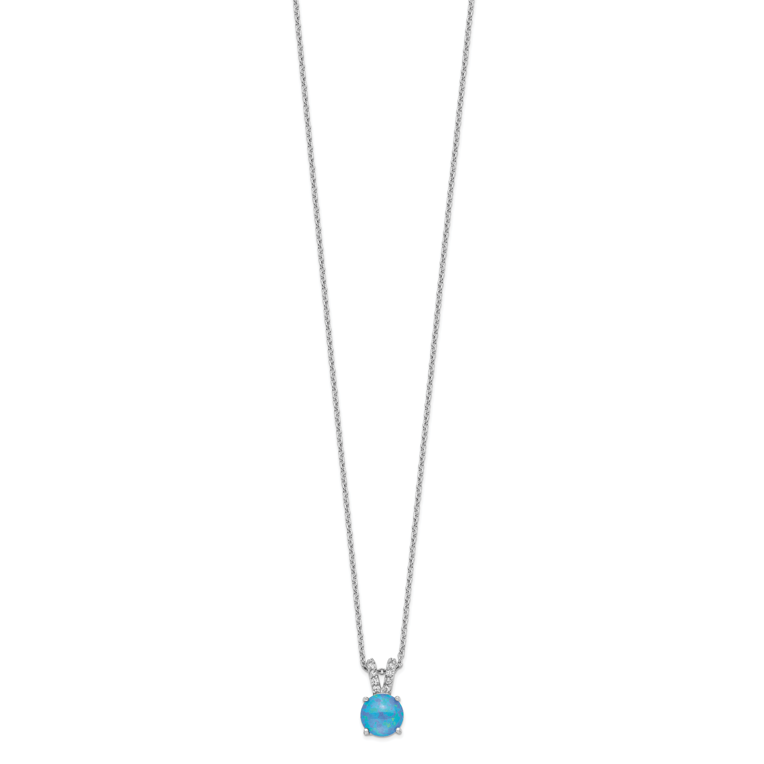 Sophia Jewelers Sterling Silver Blue Opal CZ Necklace Elegant Polished Finish