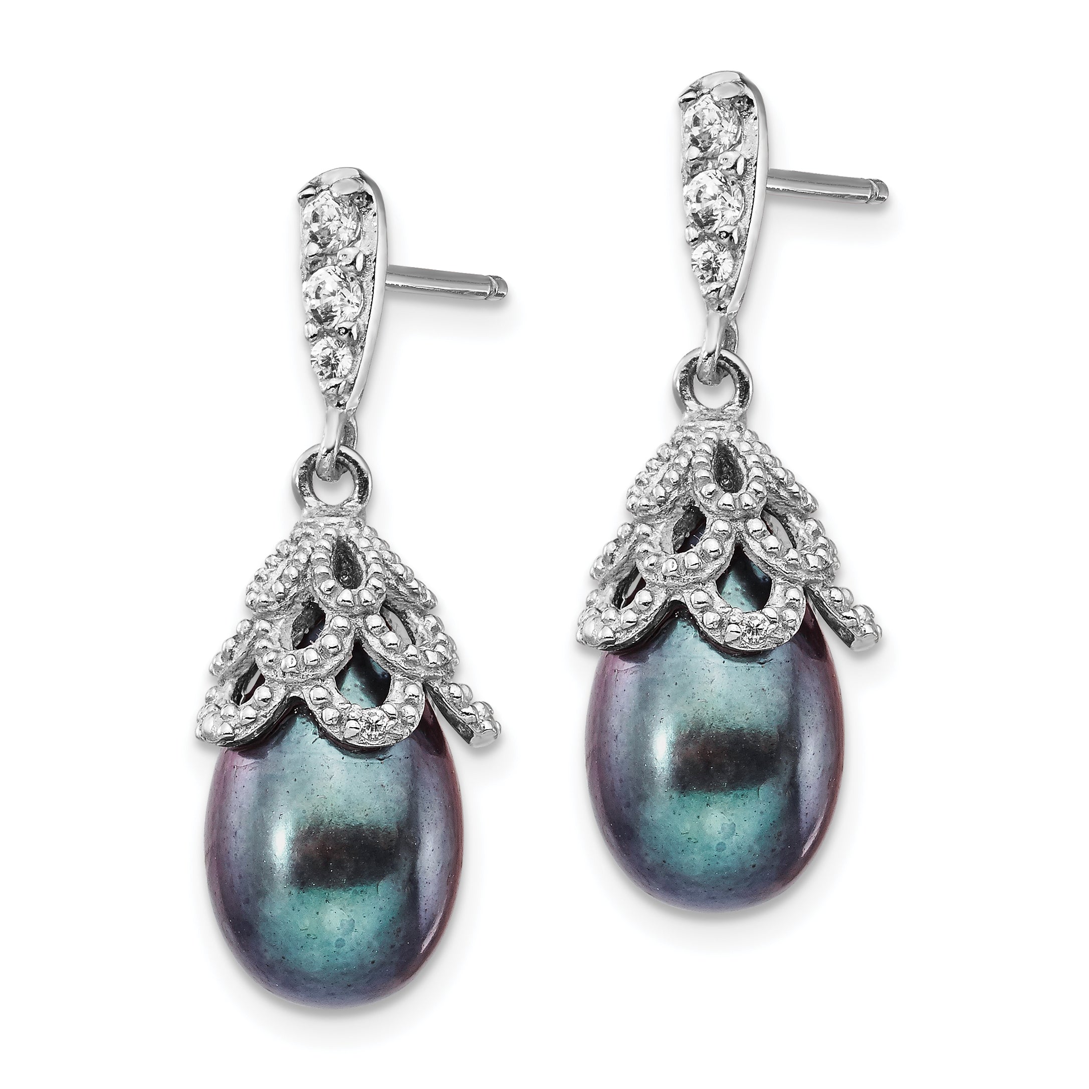 Cheryl Sterling Silver Rhodium Teardrop Pearl & CZ Dangle Earrings  Elegant & Gift-Ready