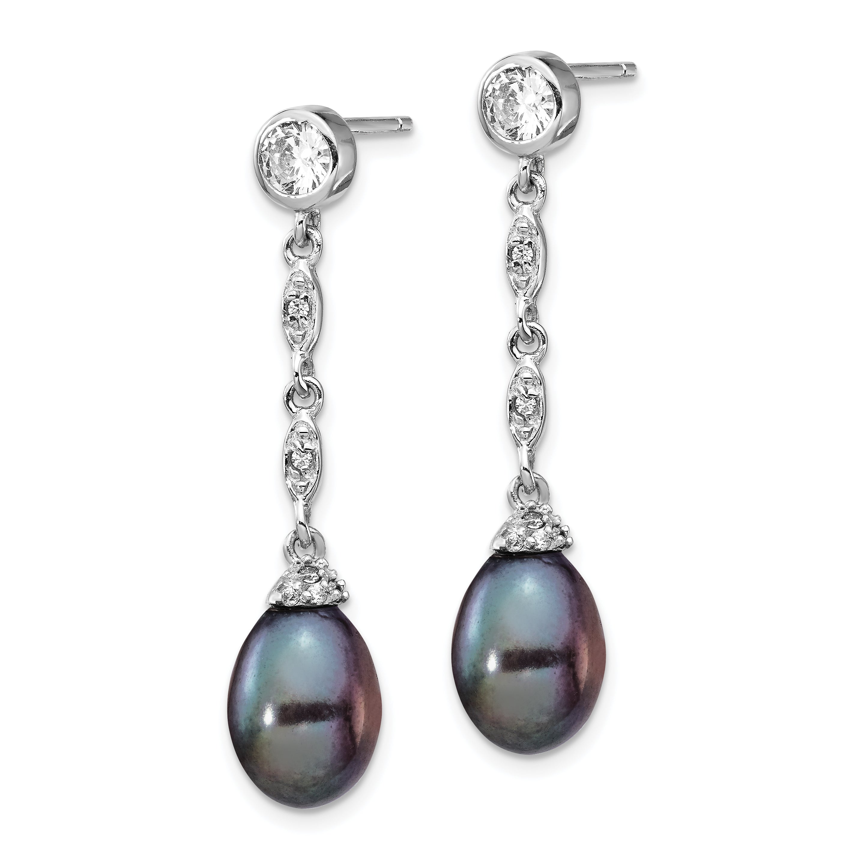 Cheryl Sterling Silver Rhodium-Plated Teardrop Pearl & CZ Dangle Earrings Secondary image