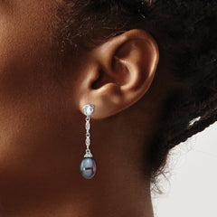 Cheryl Sterling Silver Rhodium-Plated Teardrop Pearl & CZ Dangle Earrings