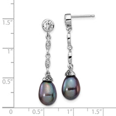 Cheryl Sterling Silver Rhodium-Plated Teardrop Pearl & CZ Dangle Earrings