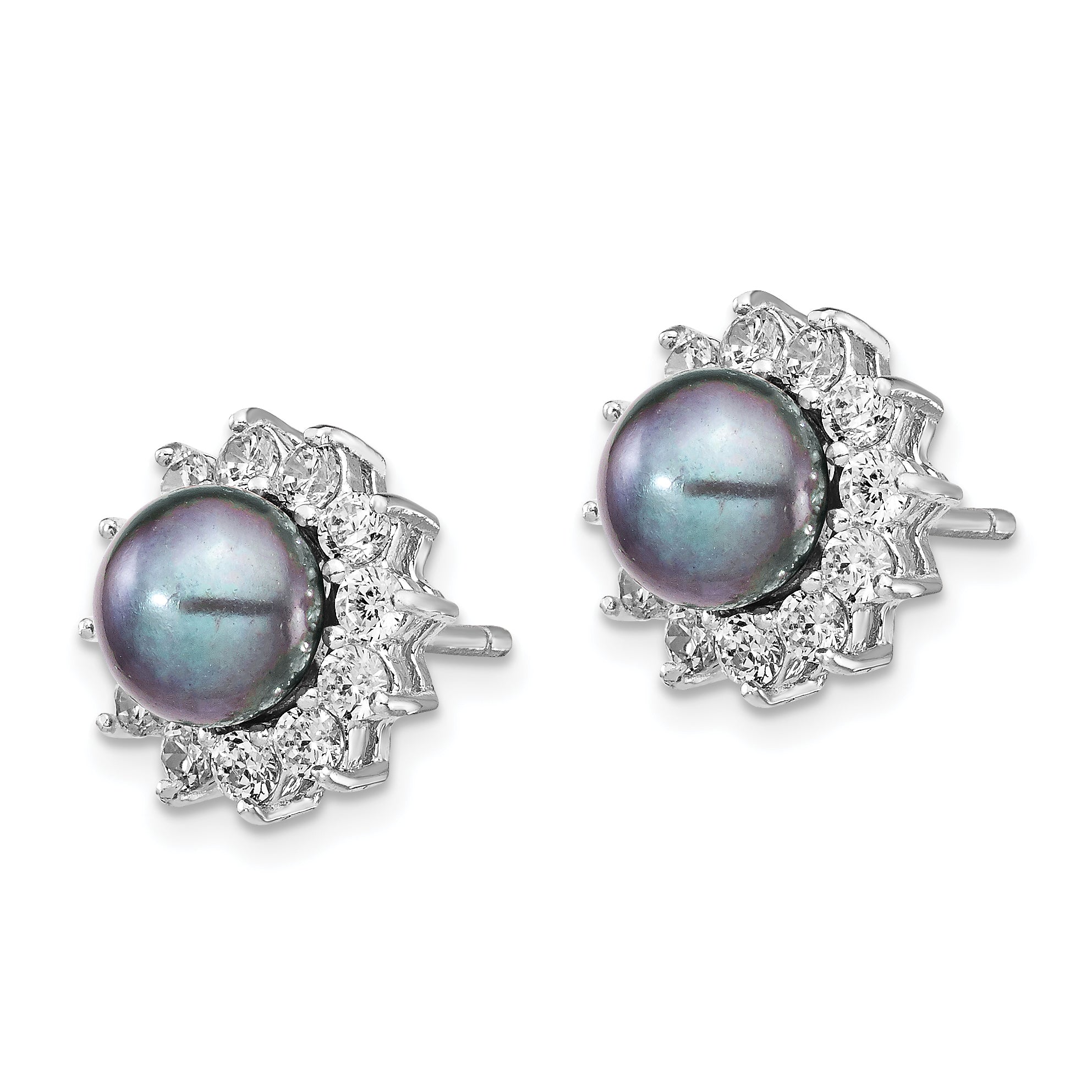 Cheryl Sterling Silver CZ & Black Freshwater Pearl Post Earrings Polished Secondary image