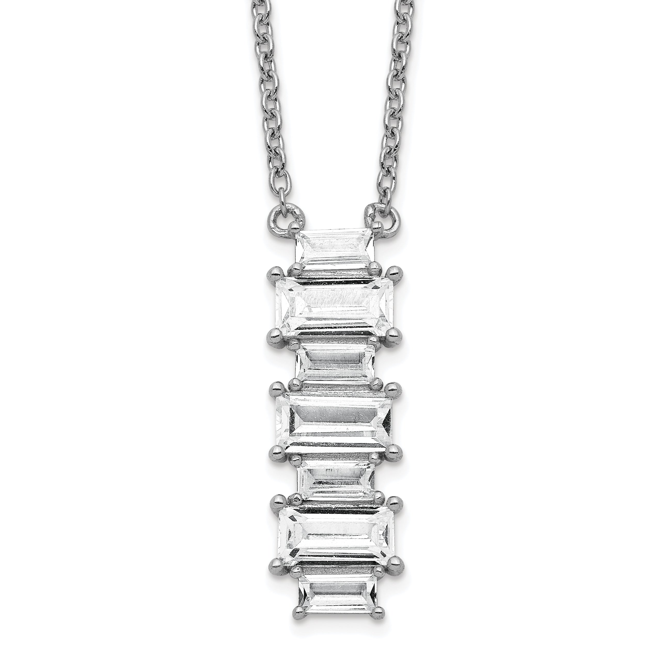 Cheryl M Sterling Silver Rhodium-plated Emerald-cut CZ Vertical Bar 18 Inch Necklace