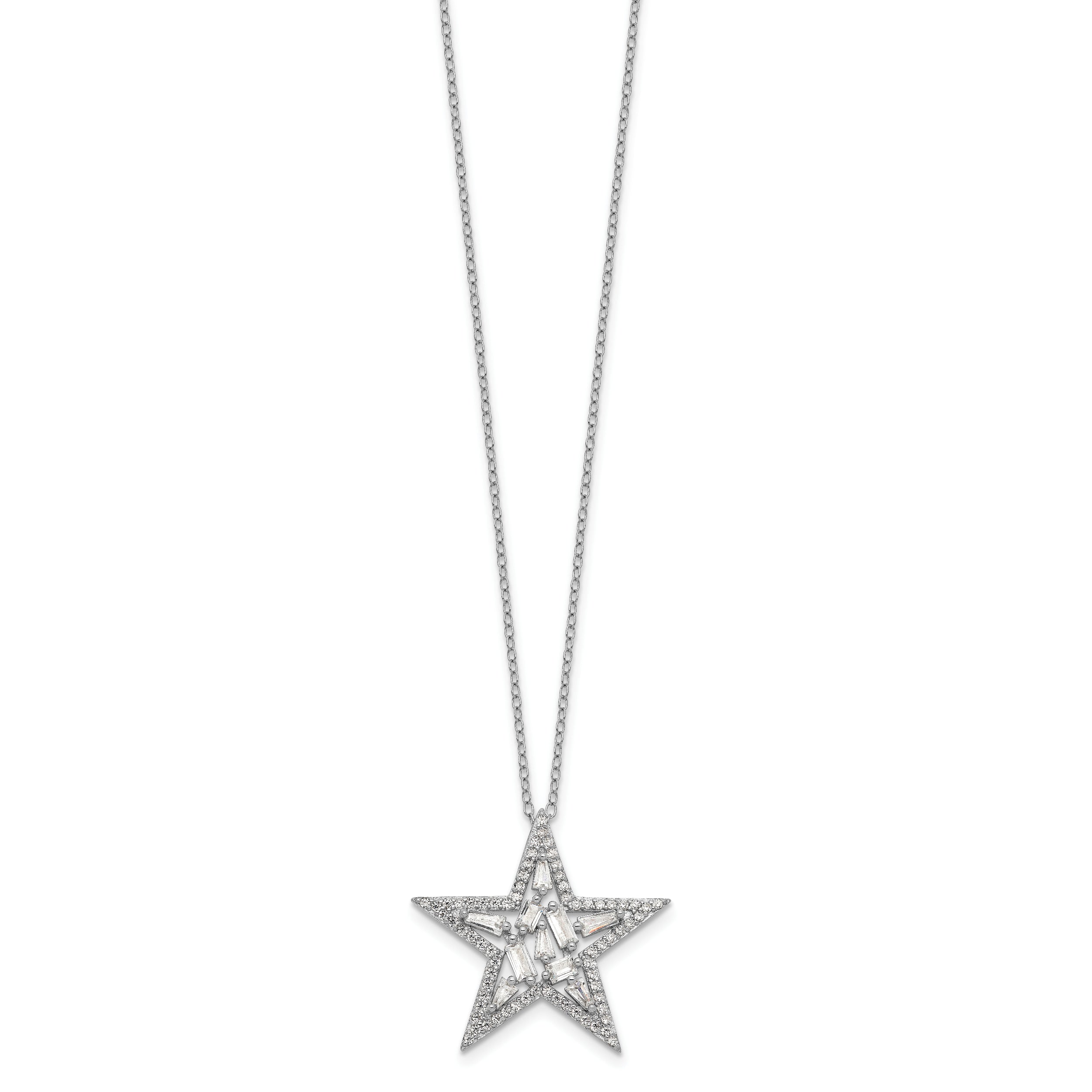 Sterling Silver CZ Star Necklace with Rhodium Finish  Elegant Gift Ready