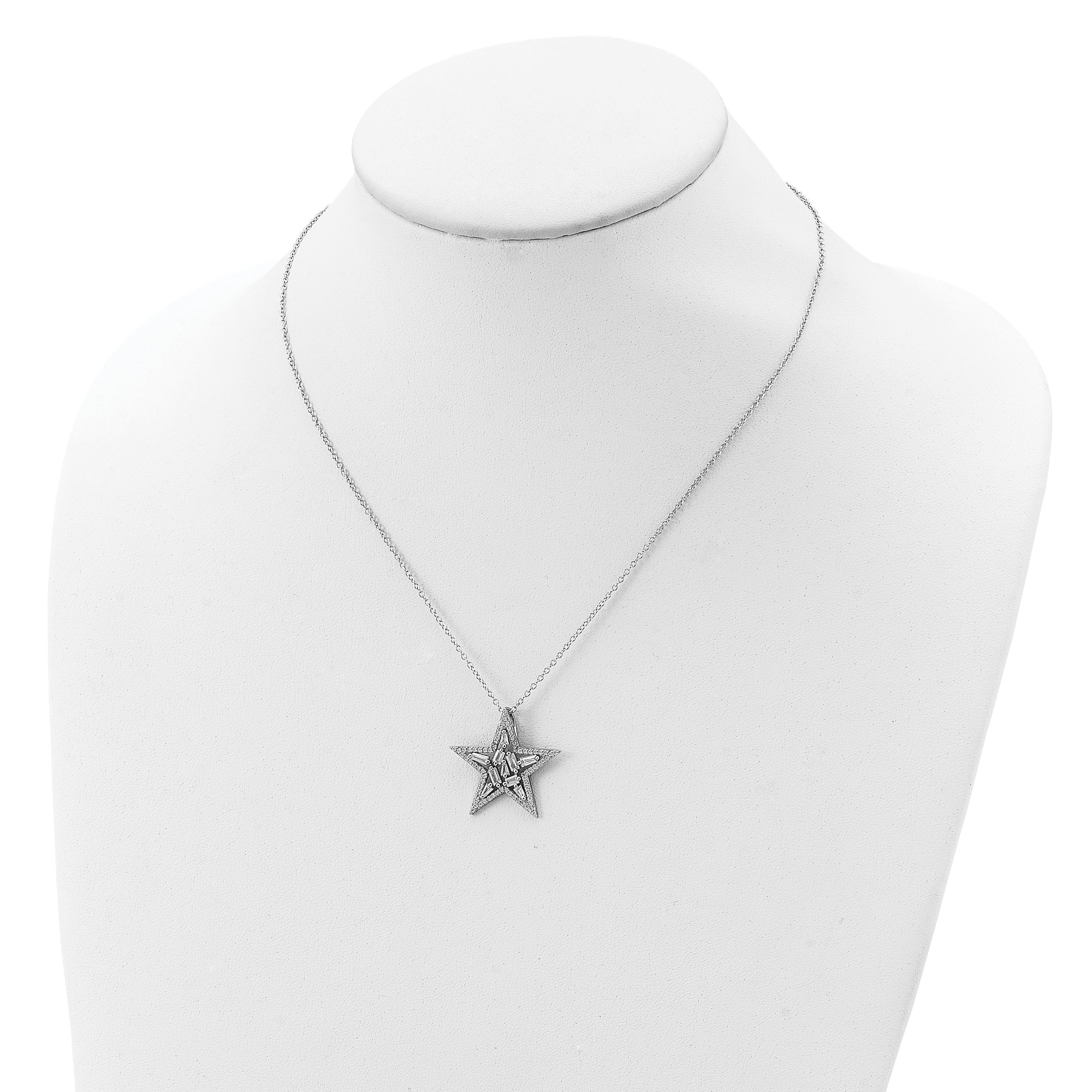 Sterling Silver CZ Star Necklace with Rhodium Finish  Elegant Gift Ready