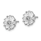 Sterling Silver Rhodium-Plated CZ Cluster Post Earrings with Emerald-Cut & Round Stones