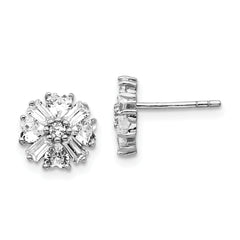 Cheryl M Sterling Silver Rhodium-plated Emerald-cut and Brilliant-cut CZ Cluster Post Earrings
