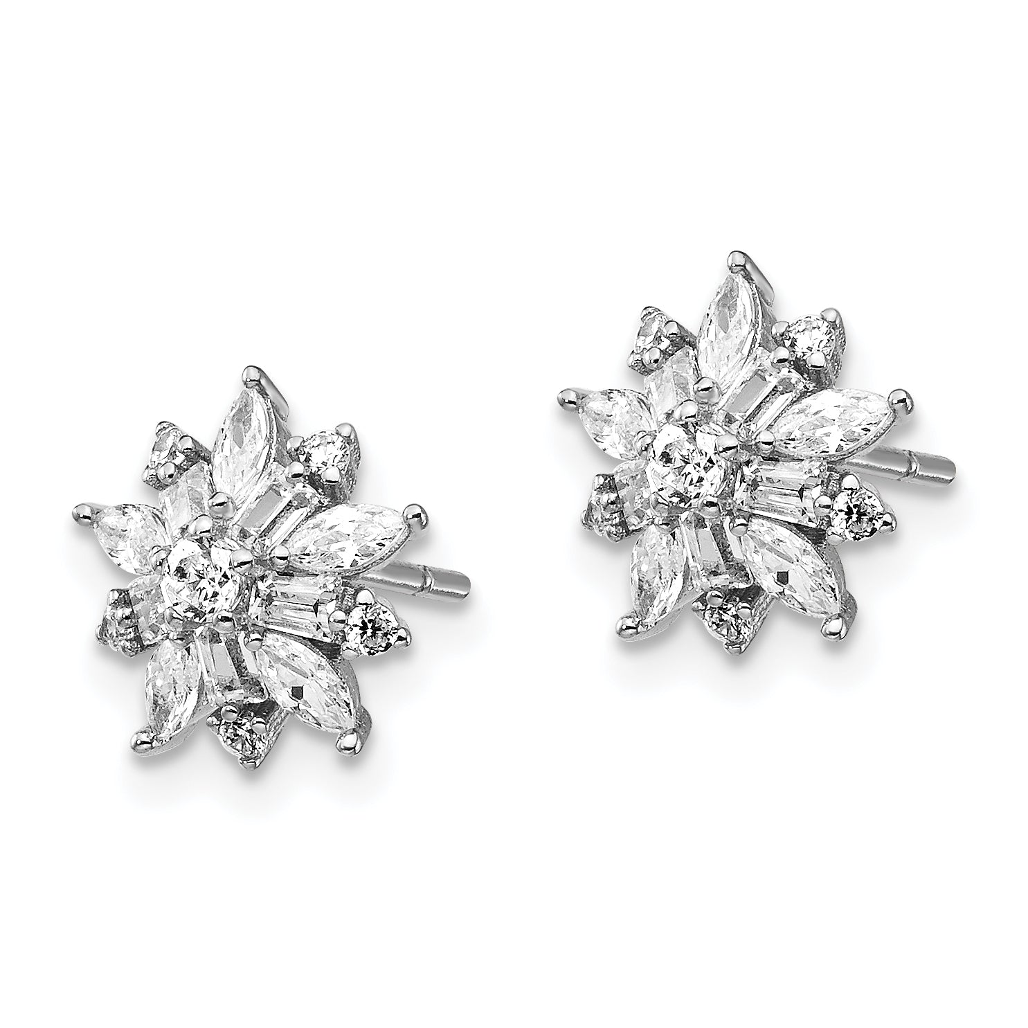925 Sterling Silver Rhodium-Plated CZ Earrings with Marquise & Baguette Cuts Secondary image