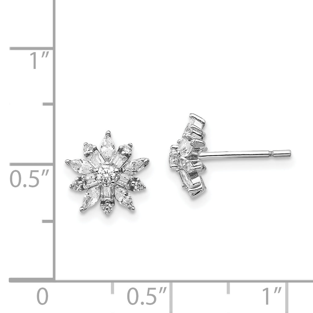 925 Sterling Silver Rhodium-Plated CZ Earrings with Marquise & Baguette Cuts