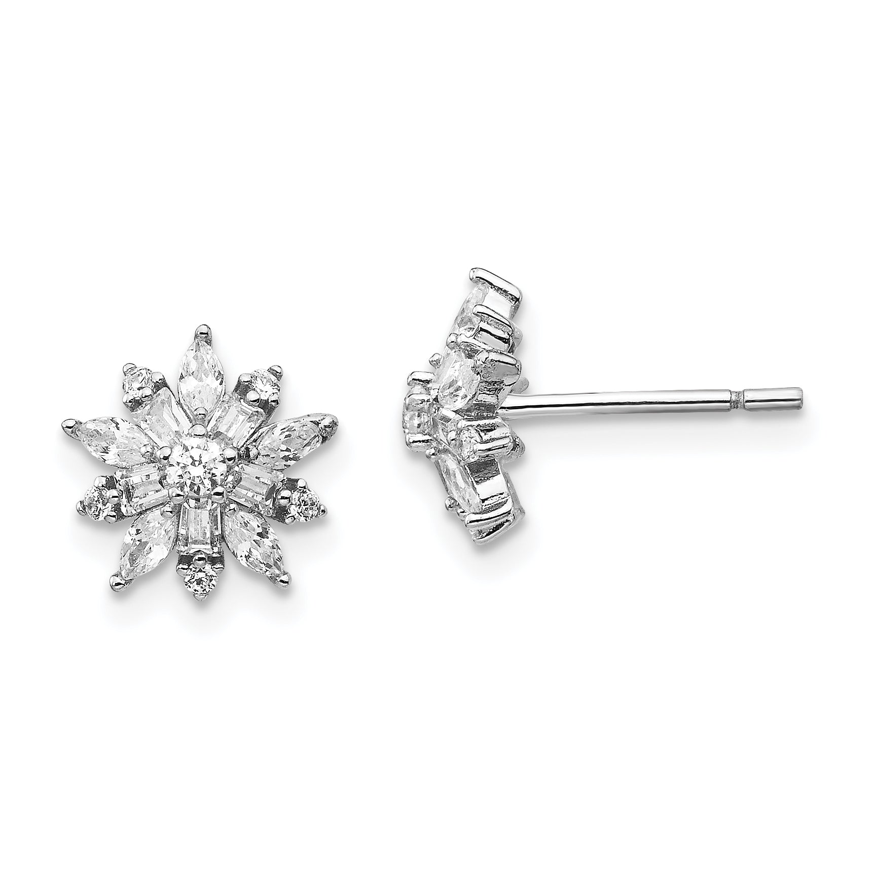 Cheryl M Sterling Silver Rhodium-plated Brilliant-cut Marquise-cut and Baguette-cut CZ Post Earrings Main image