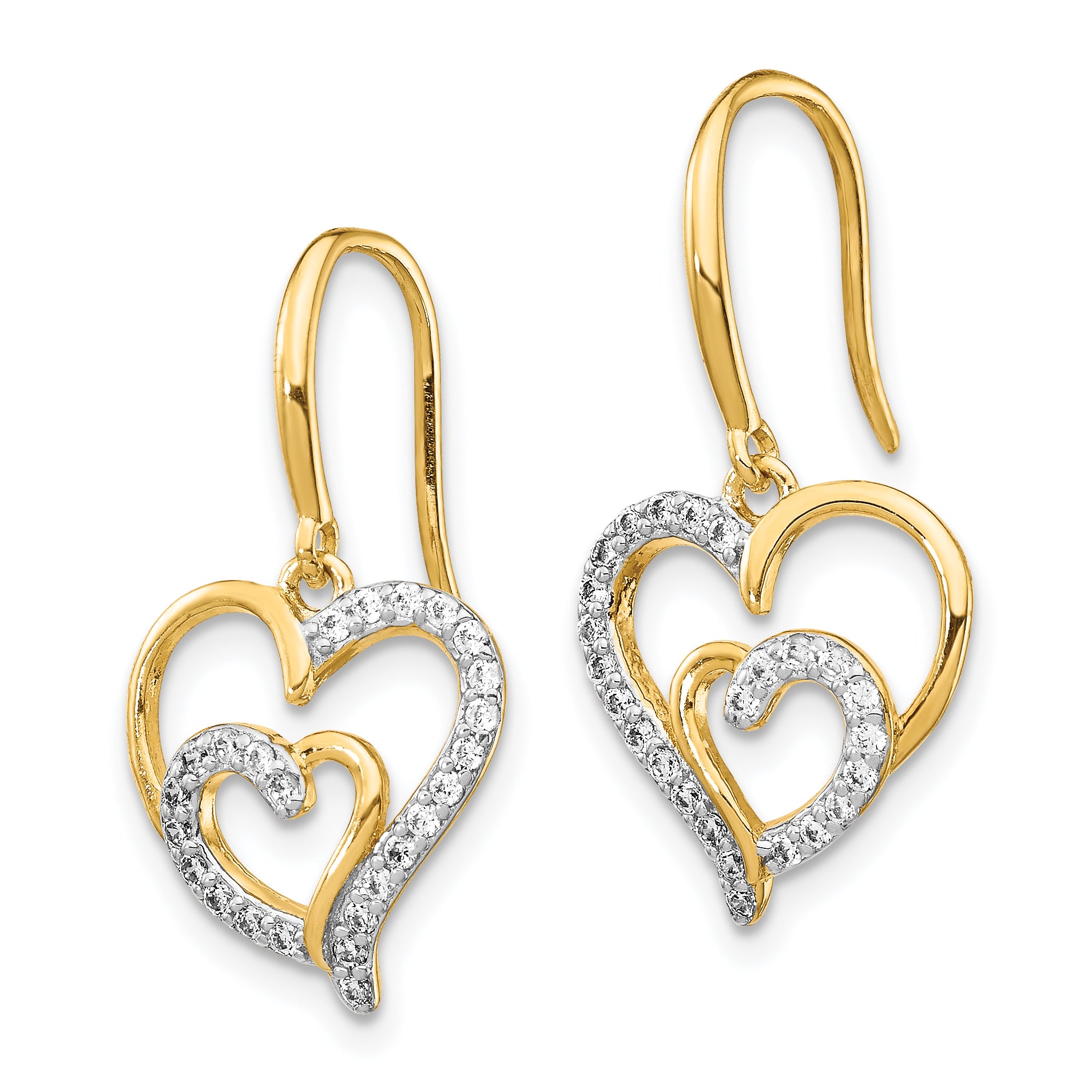 Cheryl Gold-Plated Sterling Silver CZ Heart Dangle Earrings, Elegant Polished Finish