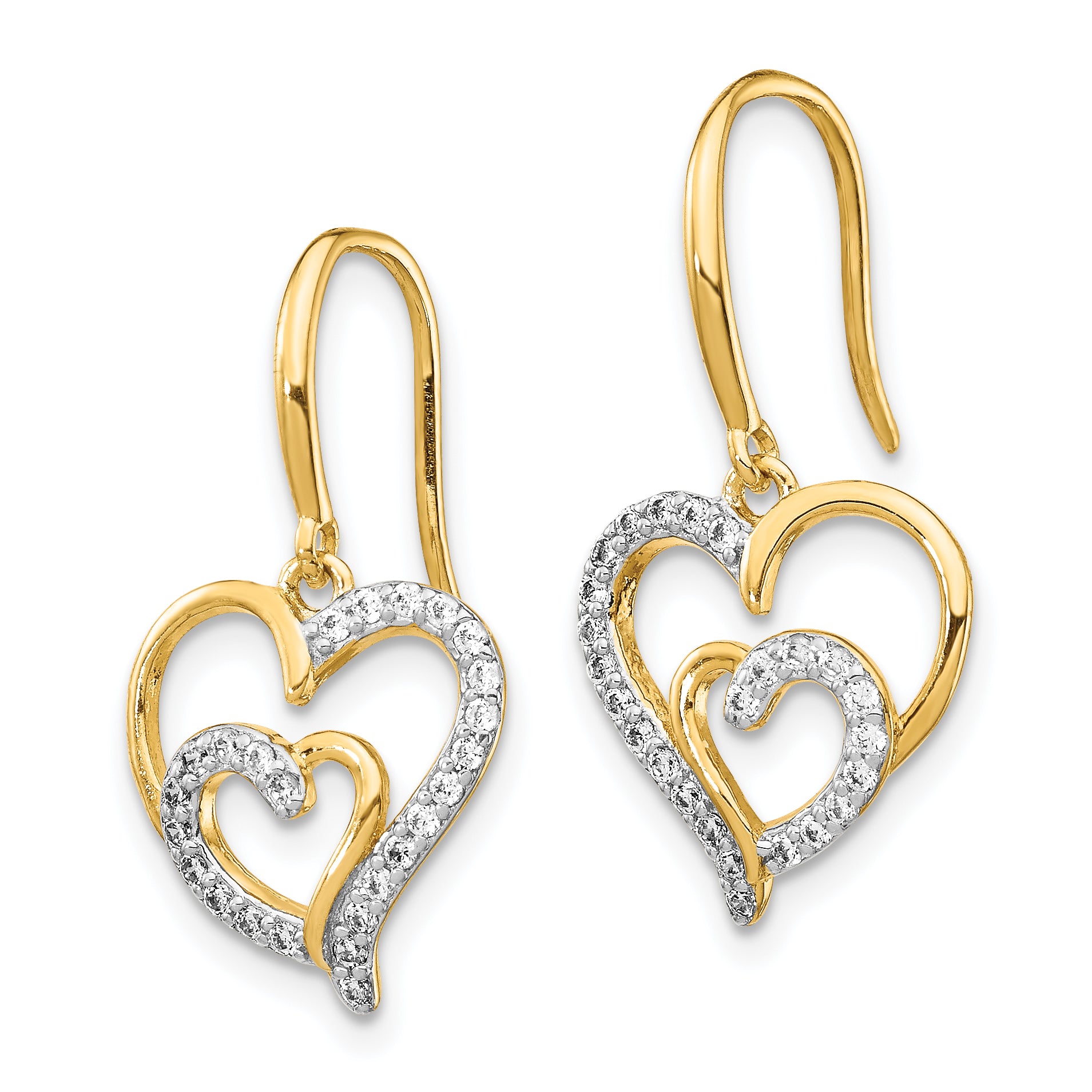 Cheryl M Sterling Silver Gold-plated Brilliant-cut CZ Heart Dangle Earrings
