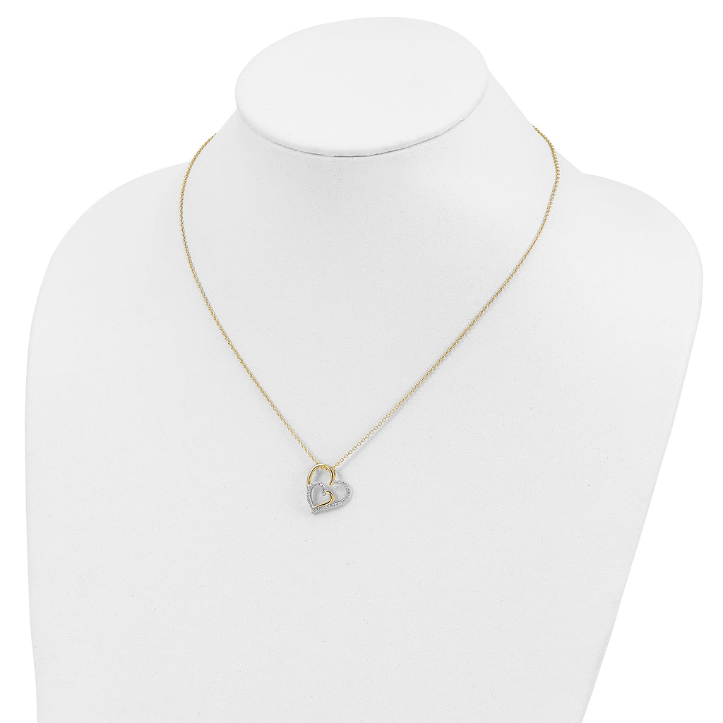 Cheryl 18 Gold-Plated Sterling Silver Double Heart CZ Necklace