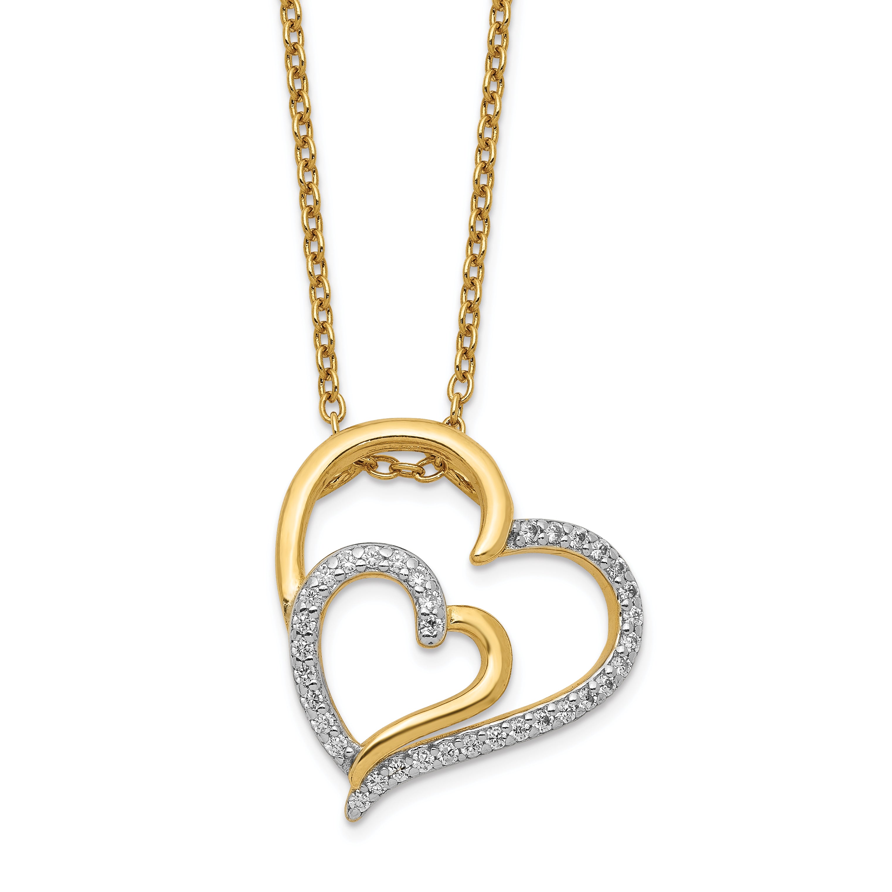 Cheryl M Sterling Silver Gold-plated Brilliant-cut CZ Fancy Double Heart 18 Inch Necklace Main image