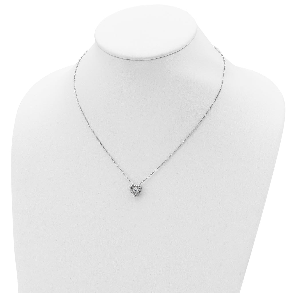Cheryl Sterling Silver 18 Polished CZ Heart Necklace Rhodium-Plated Elegance