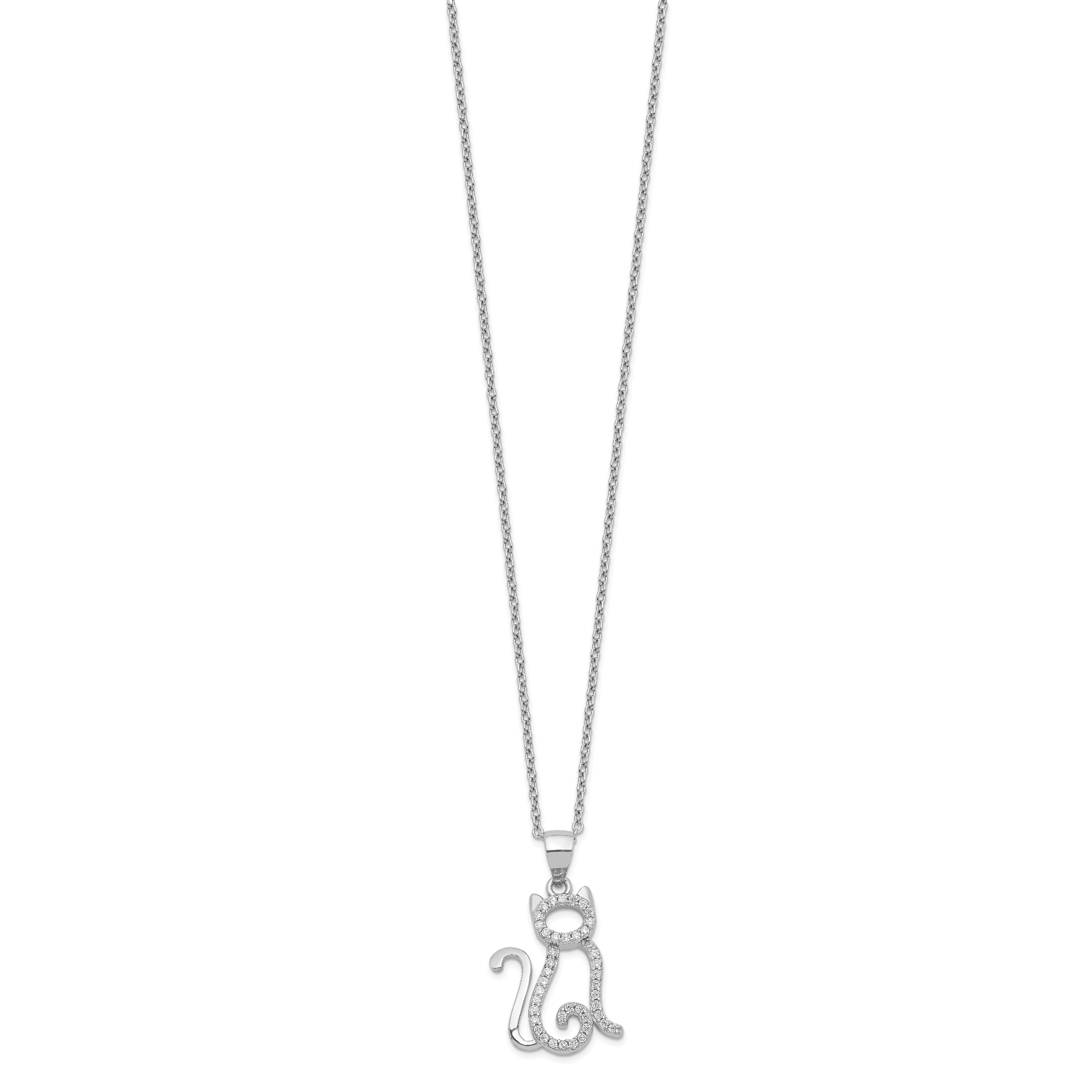 Sophia Sterling Silver Rhodium-Plated Cat Necklace with Brilliant CZ Stones Secondary image
