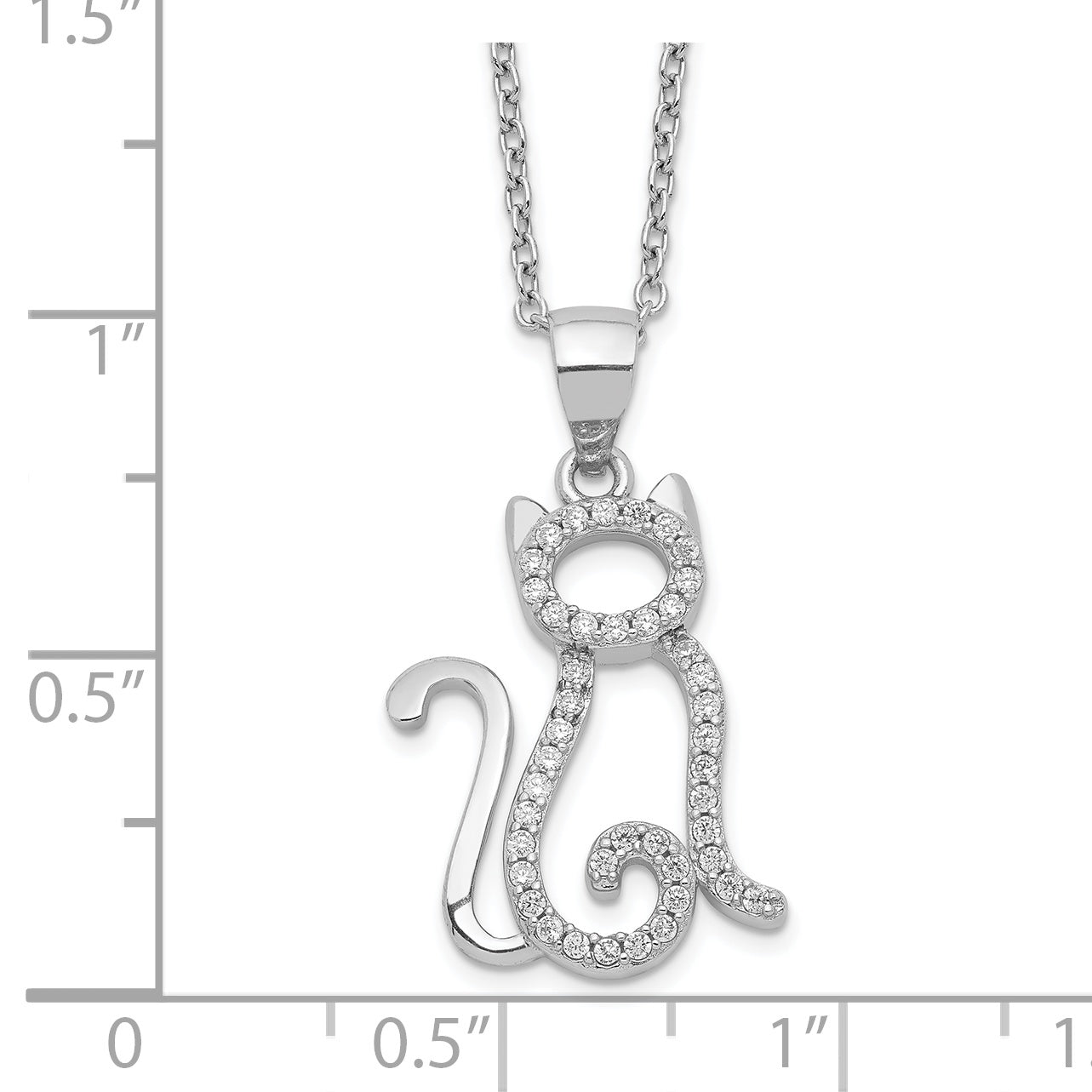 Sophia Sterling Silver Rhodium-Plated Cat Necklace with Brilliant CZ Stones